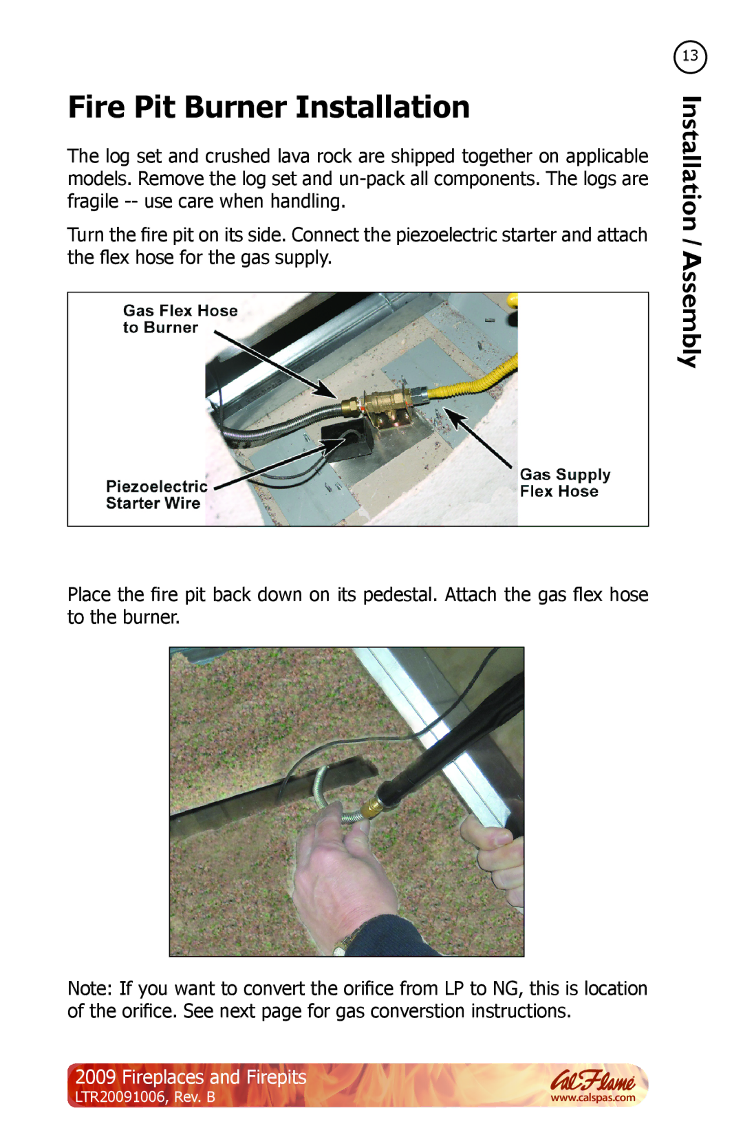 Cal Flame LTR20091006 manual Fire Pit Burner Installation 