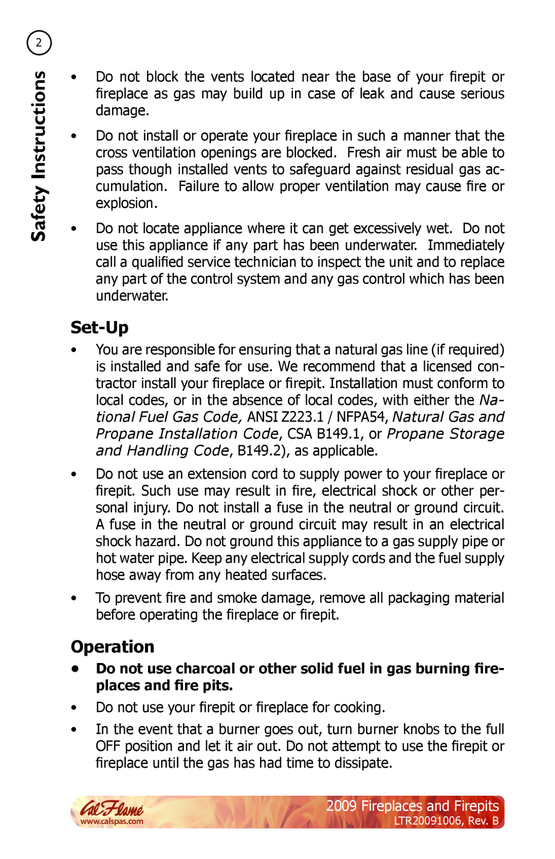 Cal Flame LTR20091006 manual Set-Up 