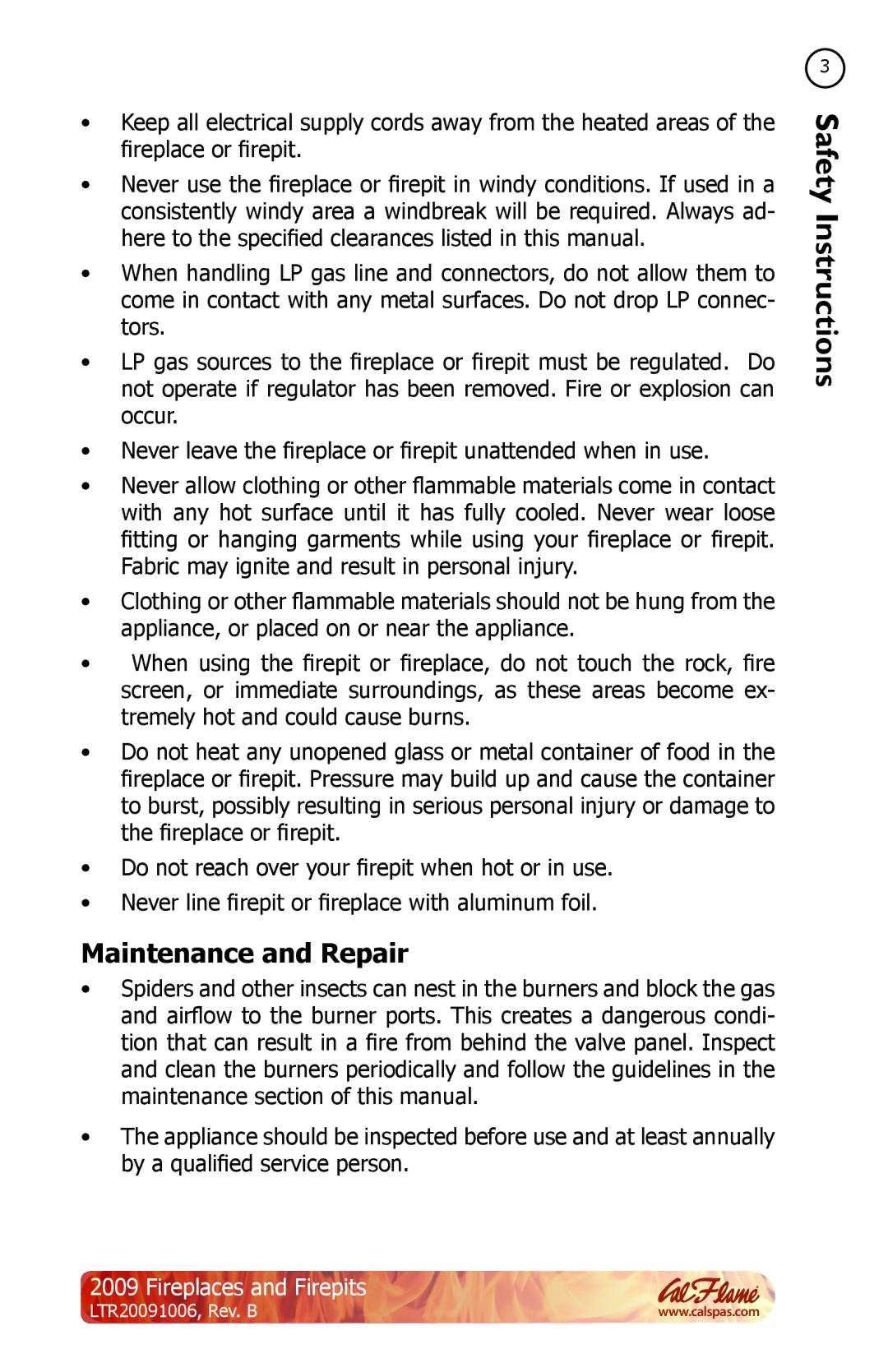 Cal Flame LTR20091006 manual Maintenance and Repair 