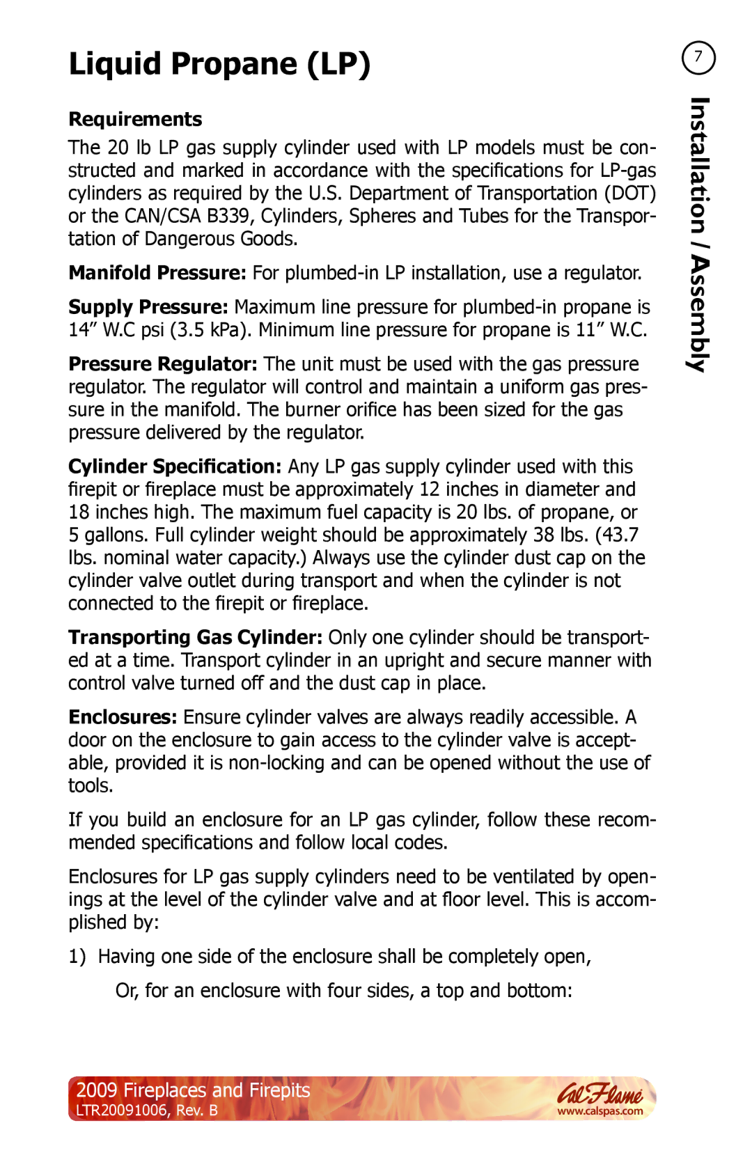 Cal Flame LTR20091006 manual Liquid Propane LP, Requirements 