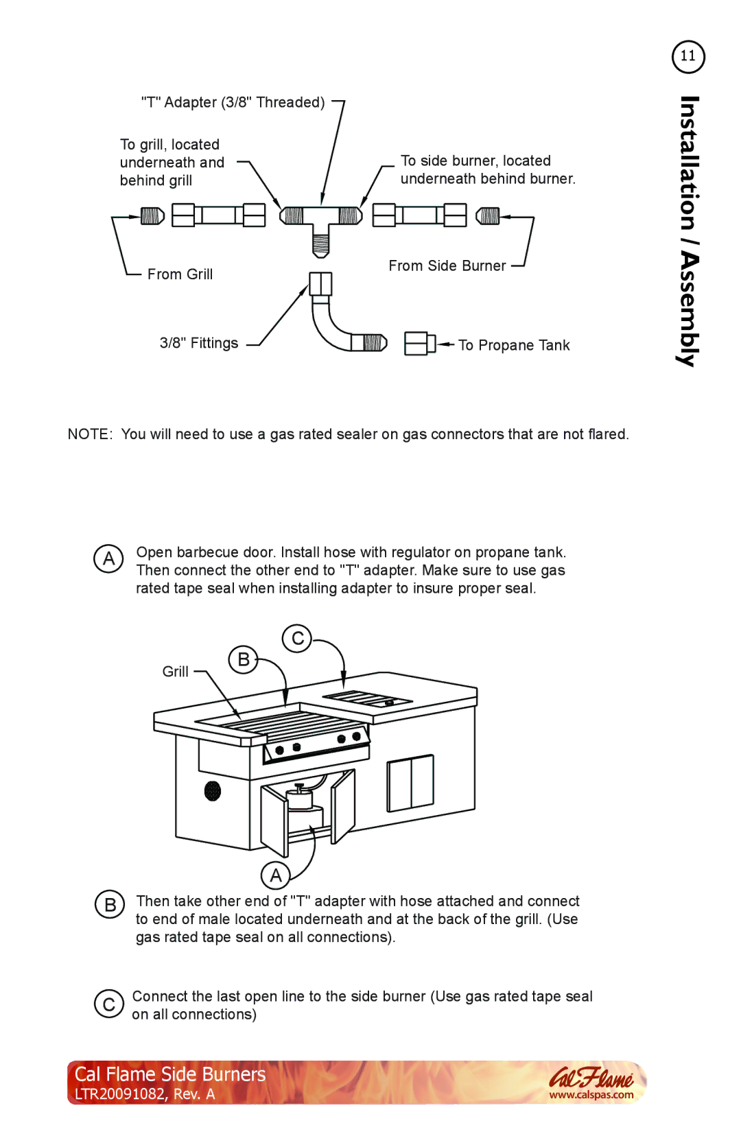 Cal Flame LTR20091082 manual From Grill From Side Burner Fittings To Propane Tank 