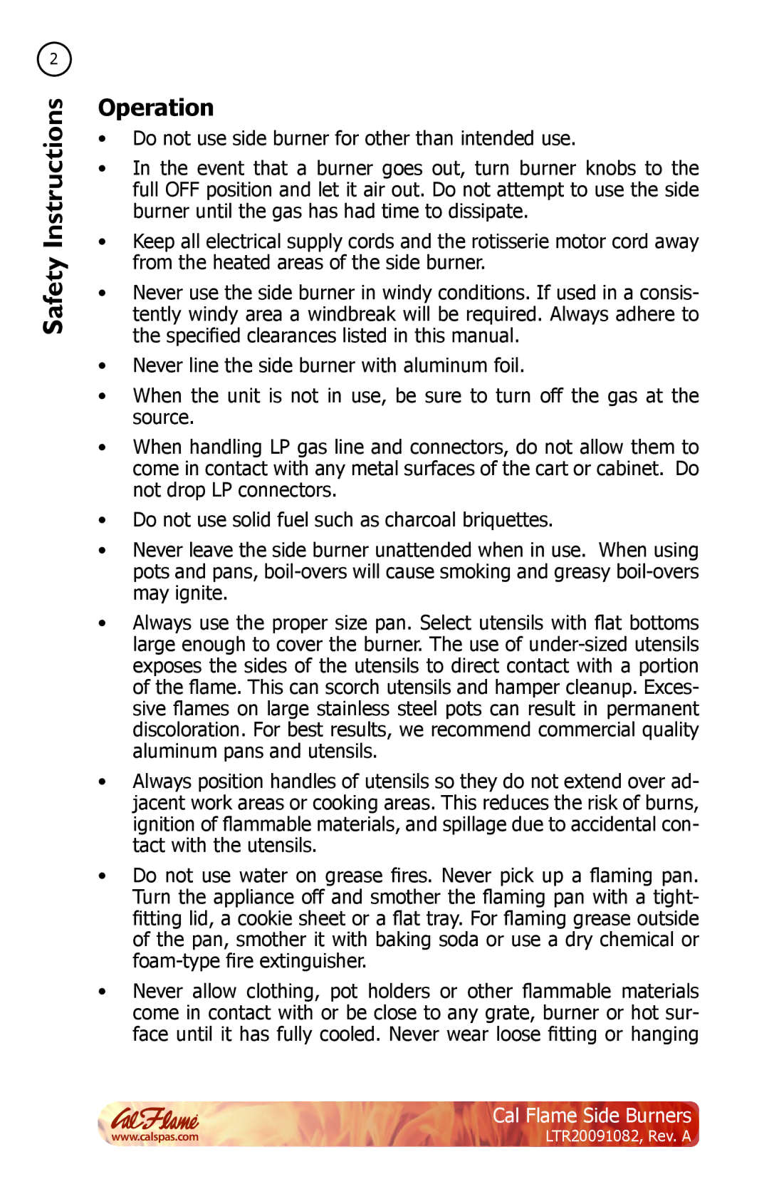 Cal Flame LTR20091082 manual Operation 