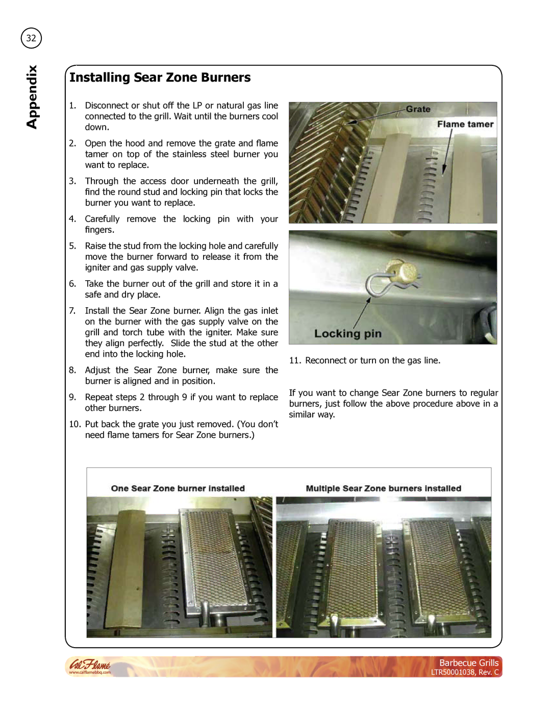 Cal Flame LTR50001038 manual Installing Sear Zone Burners 