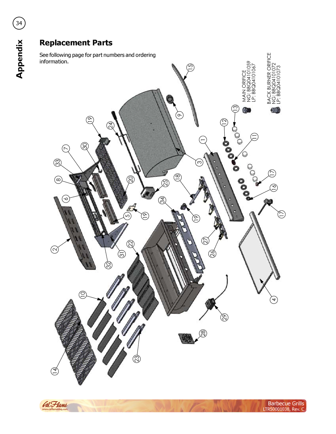 Cal Flame LTR50001038 manual Replacement Parts 