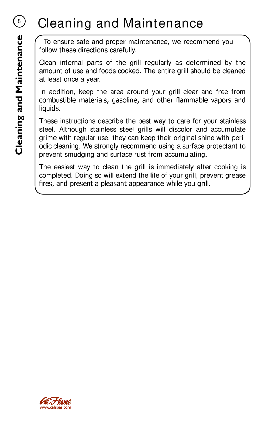Cal Flame LTR50001086 manual Cleaning and Maintenance 