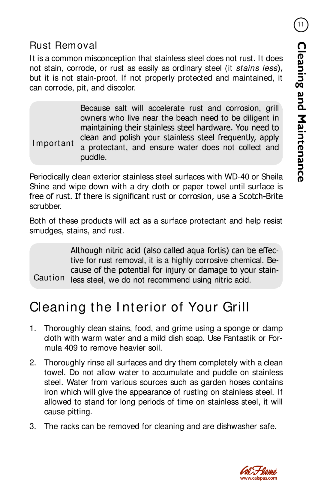 Cal Flame LTR50001086 manual Cleaning the Interior of Your Grill, Rust Removal 