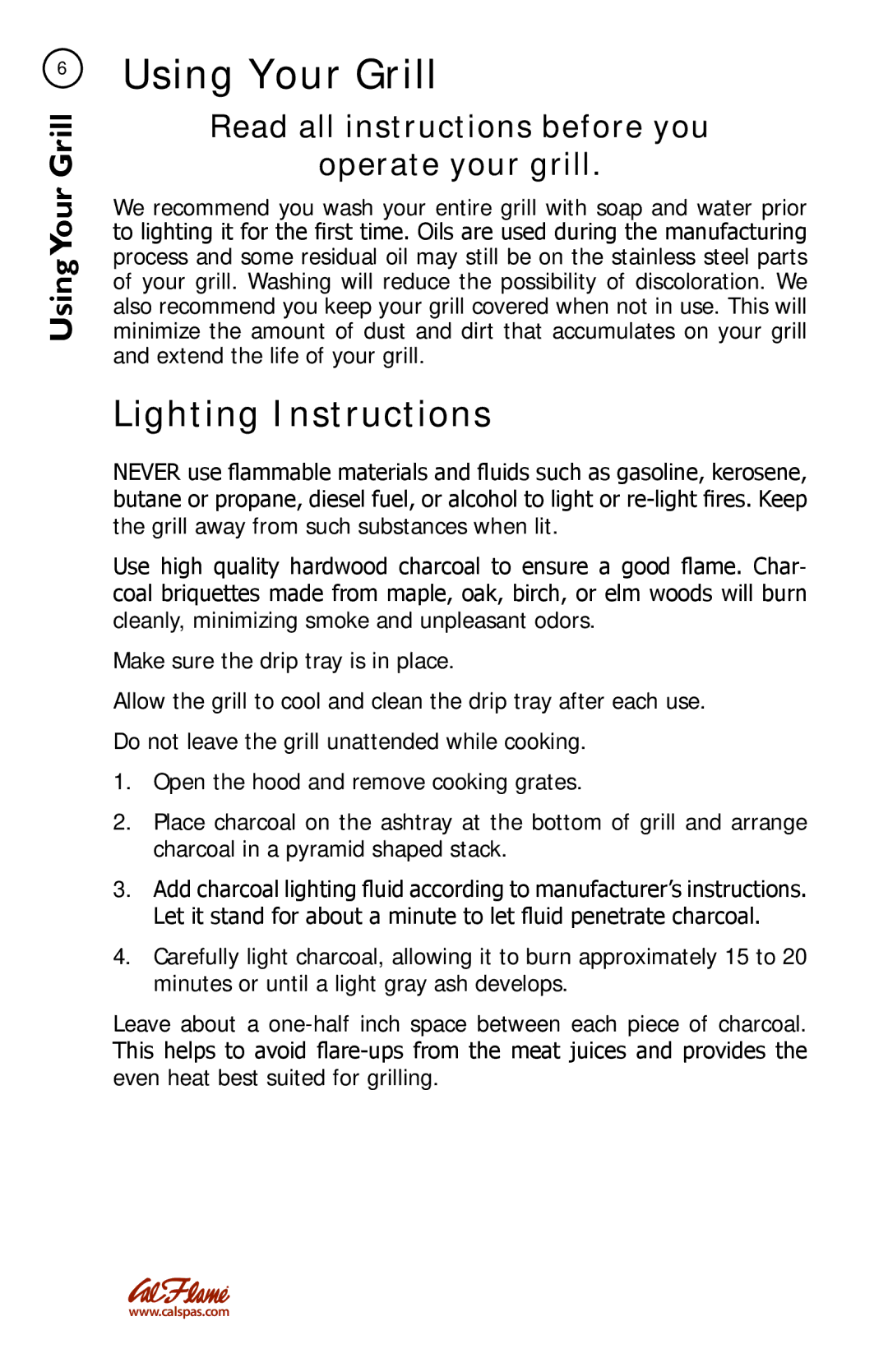 Cal Flame LTR50001086 manual Using Your Grill, Lighting Instructions 