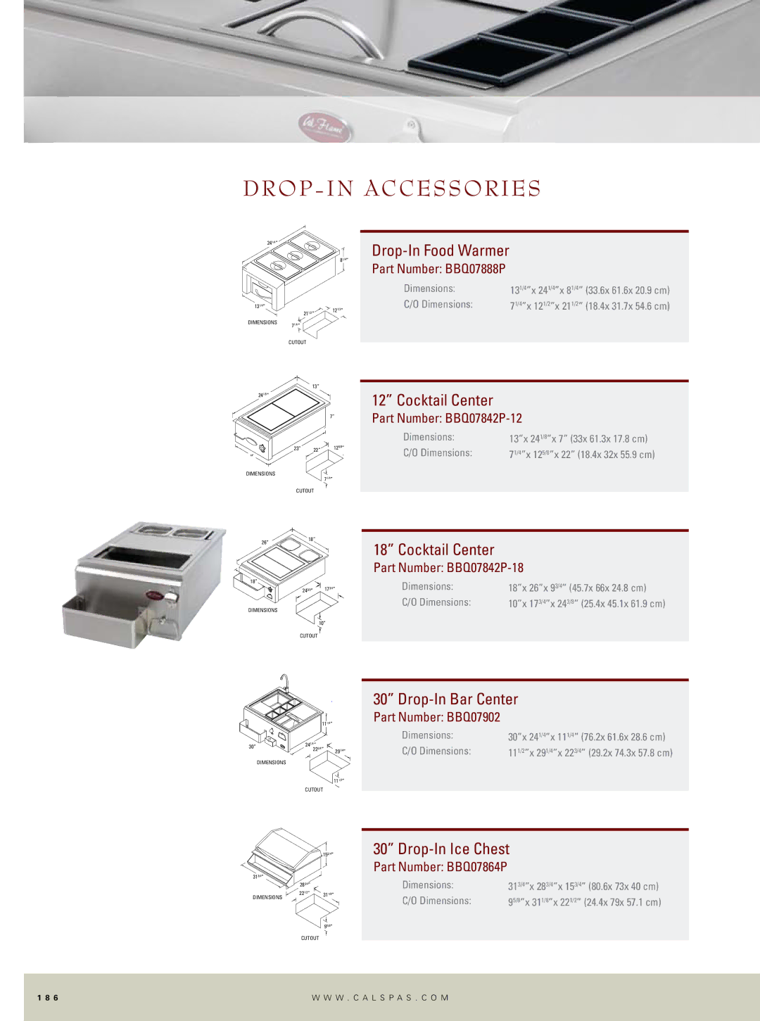 Cal Flame Outdoor Kitchen manual Drop-in accessories, Cocktail Center, Drop-In Bar Center 