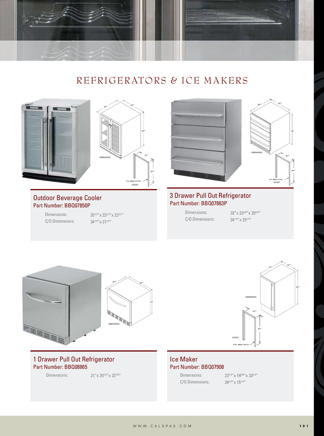 Cal Flame Outdoor Kitchen Refrigerators & ice makers, Outdoor Beverage Cooler, Drawer Pull Out Refrigerator, Ice Maker 