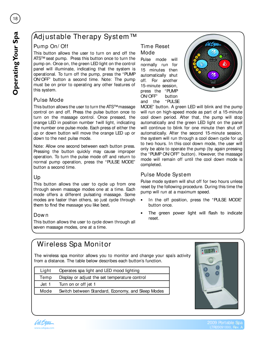 Cal Flame Portable Spa manual Adjustable Therapy System, Wireless Spa Monitor 