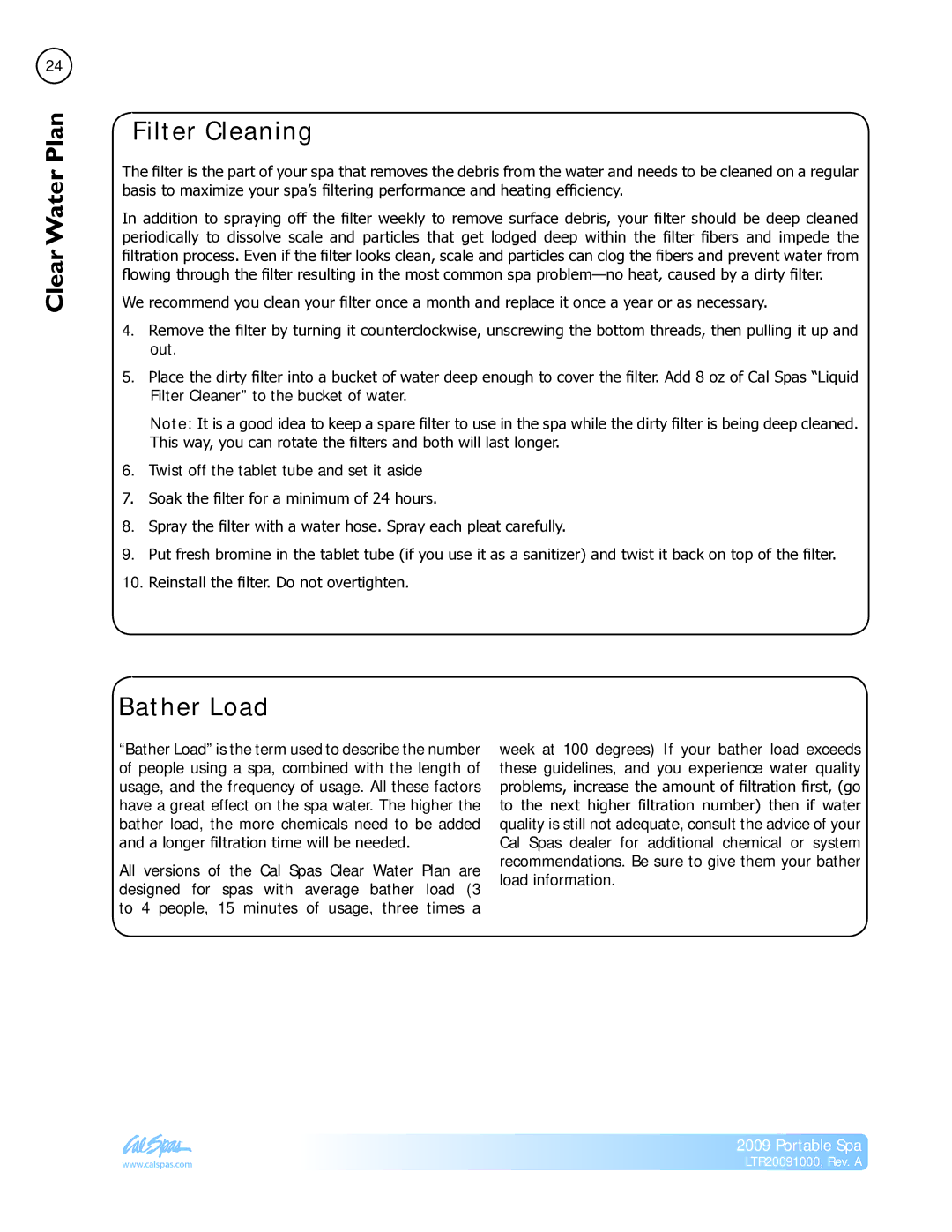 Cal Flame Portable Spa manual Filter Cleaning, Bather Load 