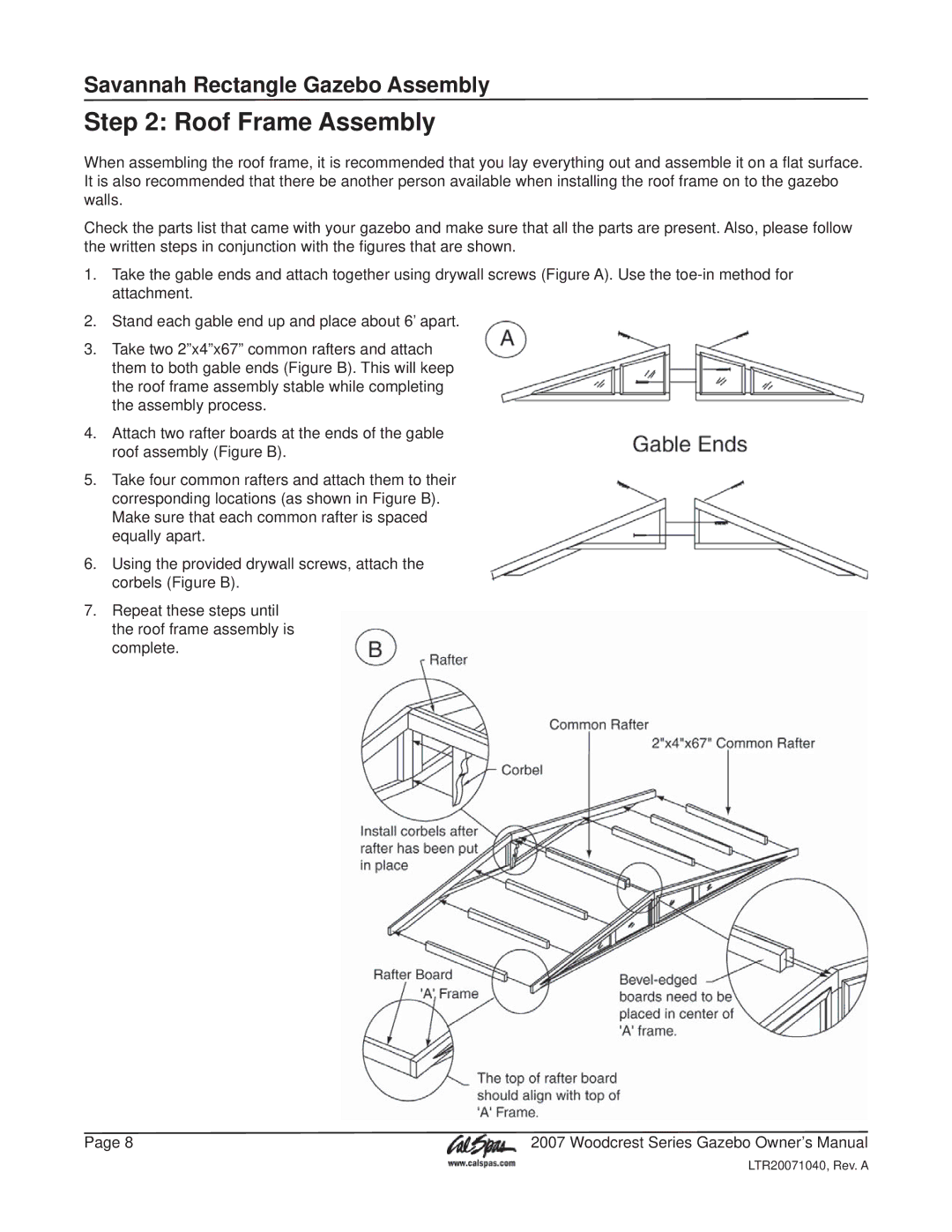 Cal Flame Woodcrest Series manual Roof Frame Assembly 