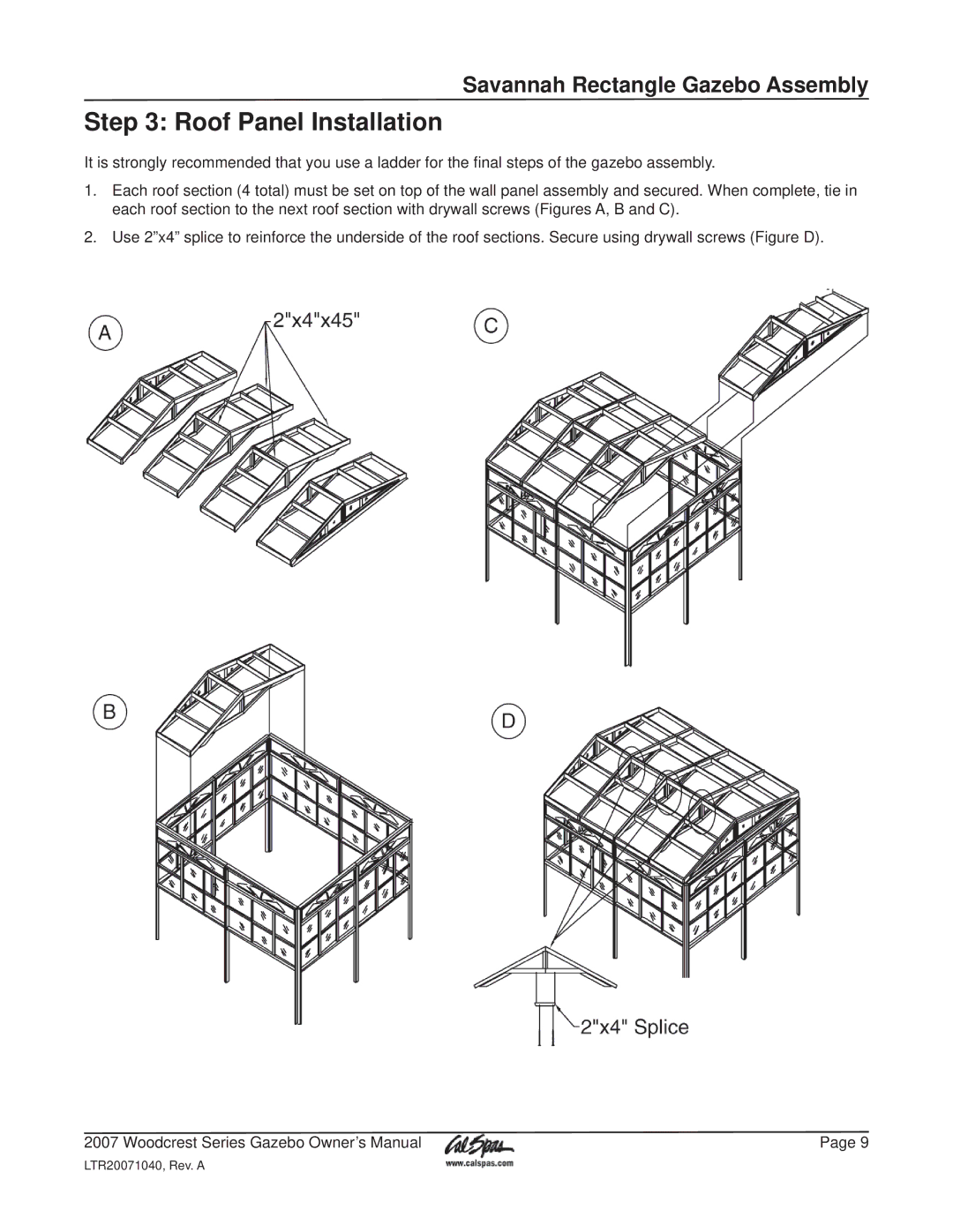 Cal Flame Woodcrest Series manual Roof Panel Installation 