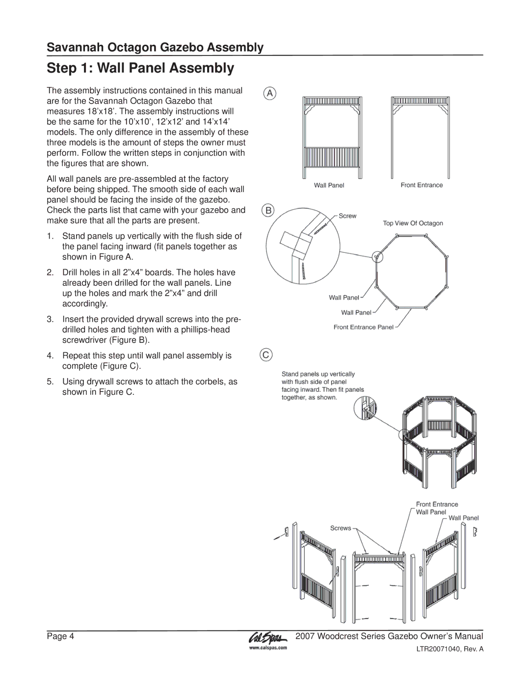 Cal Flame Woodcrest Series manual Wall Panel Assembly 