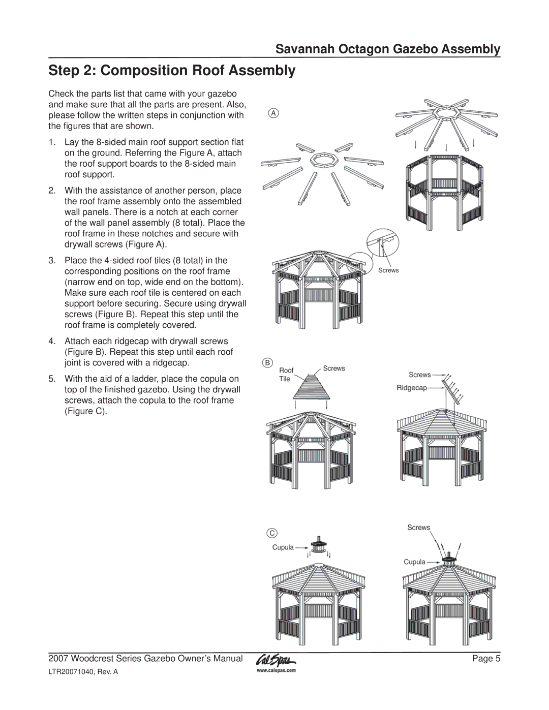 Cal Flame Woodcrest Series manual Composition Roof Assembly 