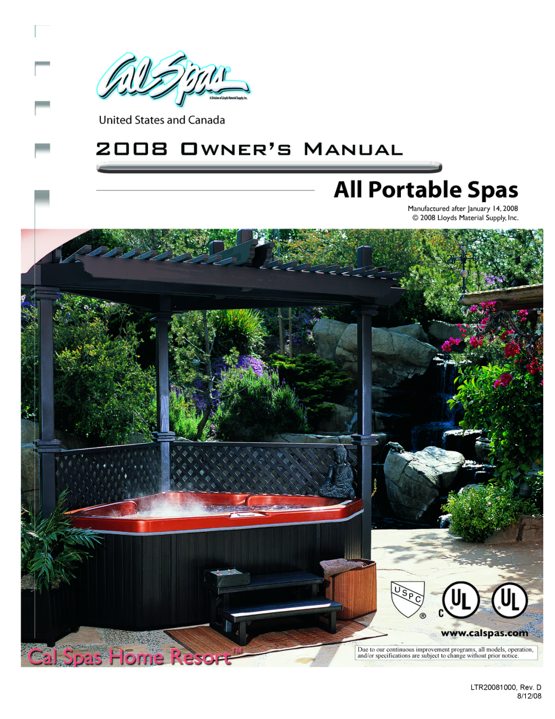 Cal Spas GFCI manual LTR20081000, Rev. D 12/08 