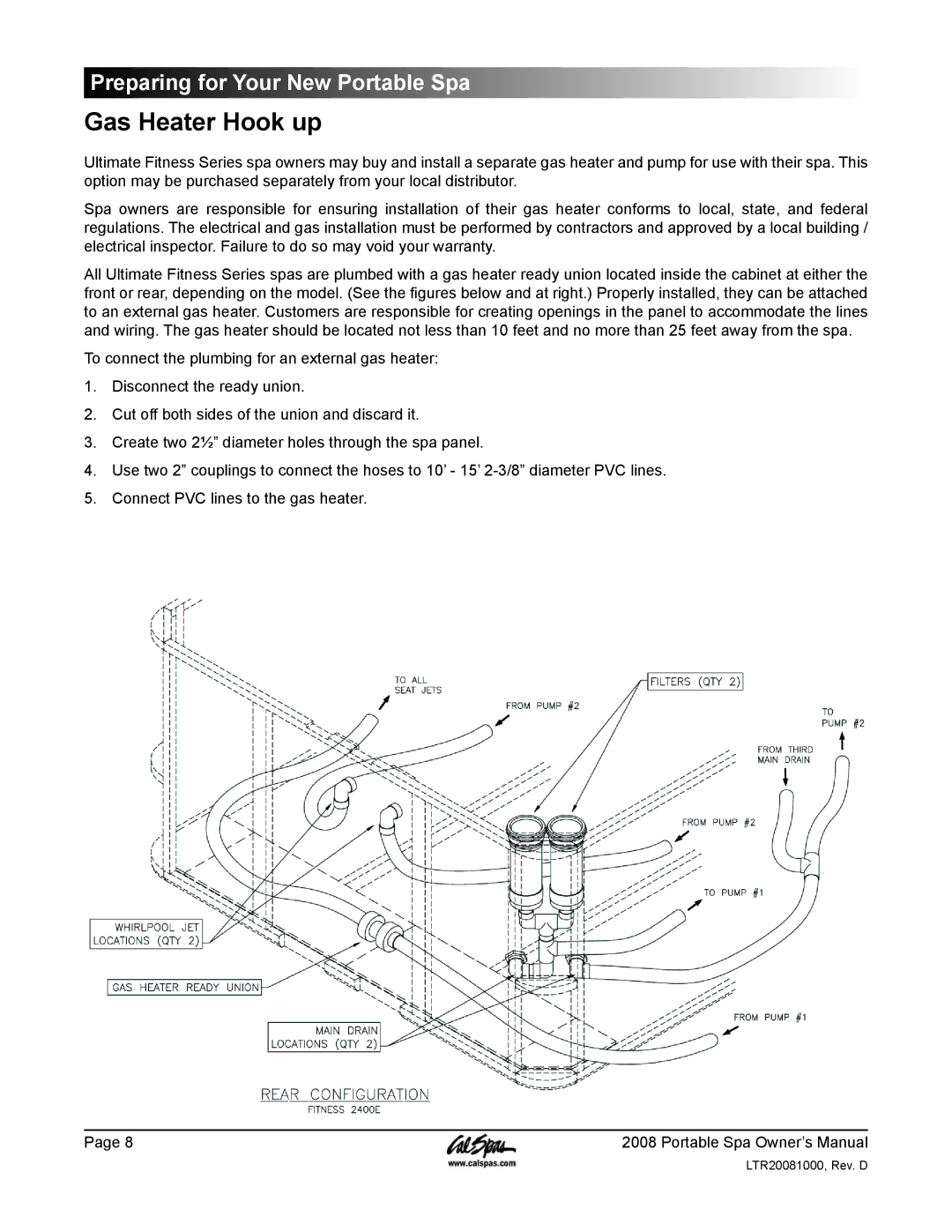 Cal Spas GFCI manual Gas Heater Hook up 