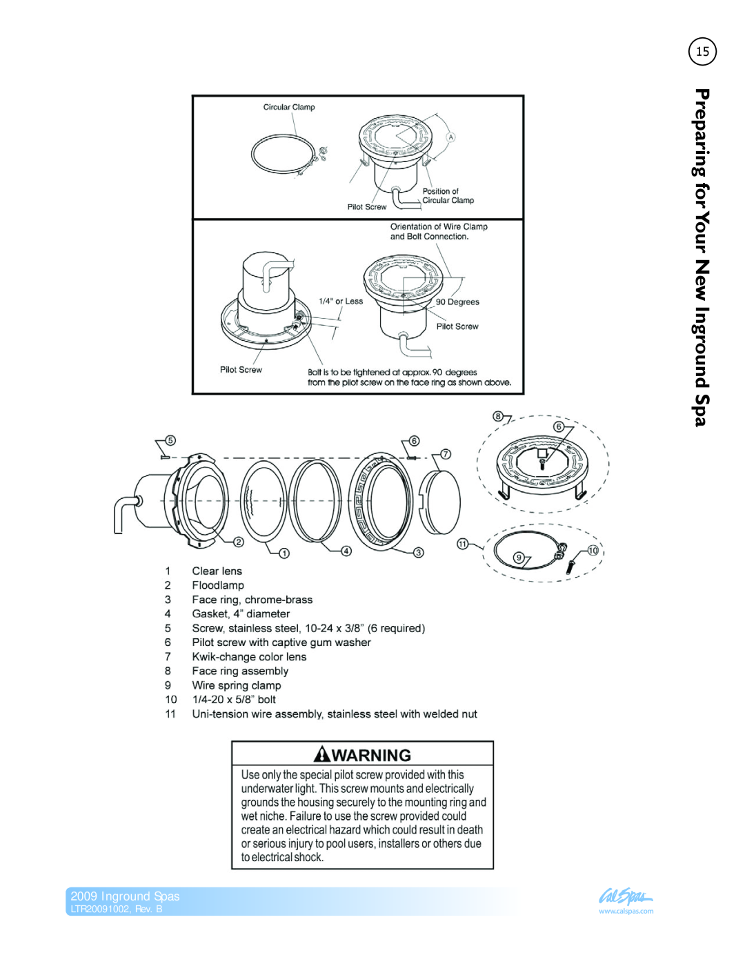 Cal Spas manual Your New Inground Spa, Inground Spas, LTR20091002, Rev. B, Preparingfor 