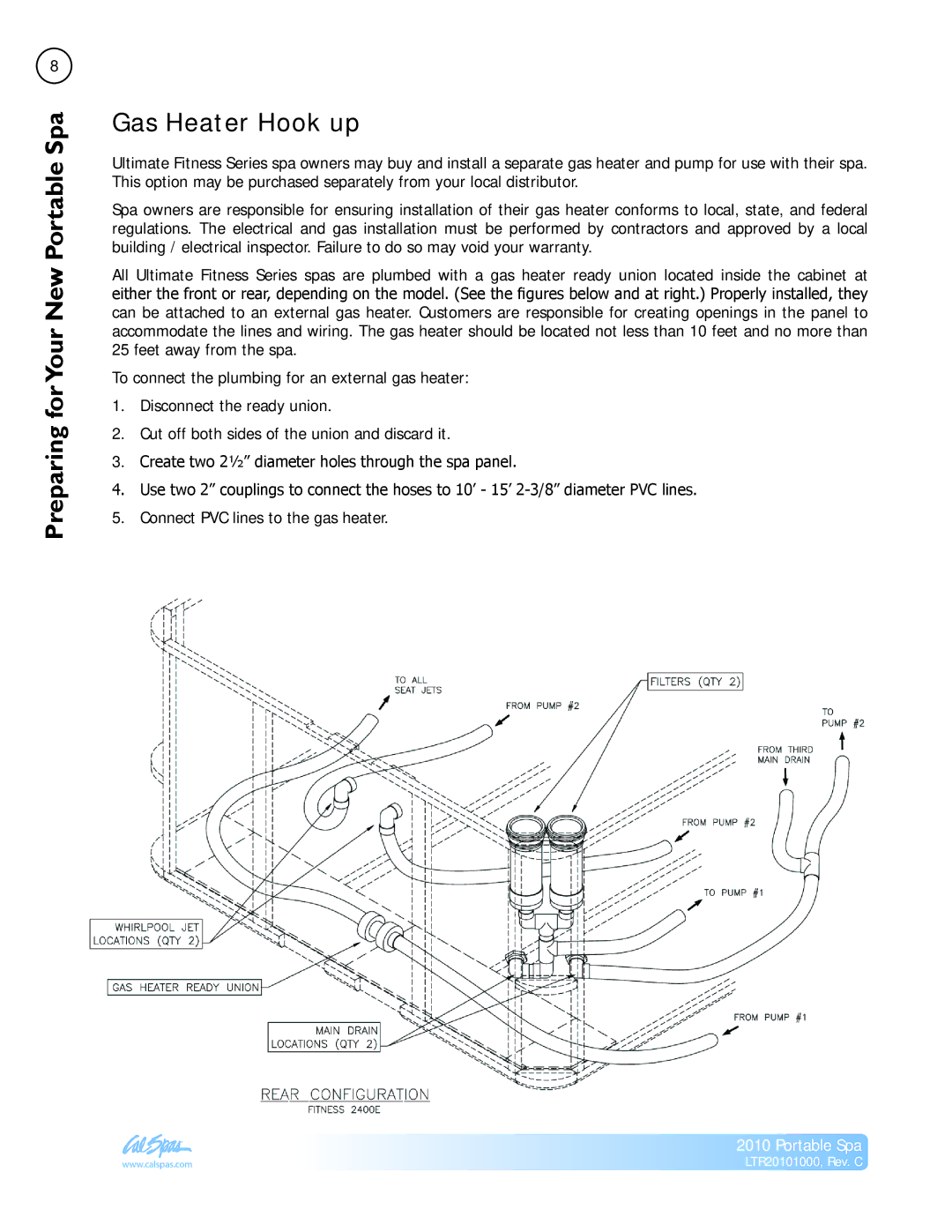 Cal Spas LTR20101000 manual Gas Heater Hook up 