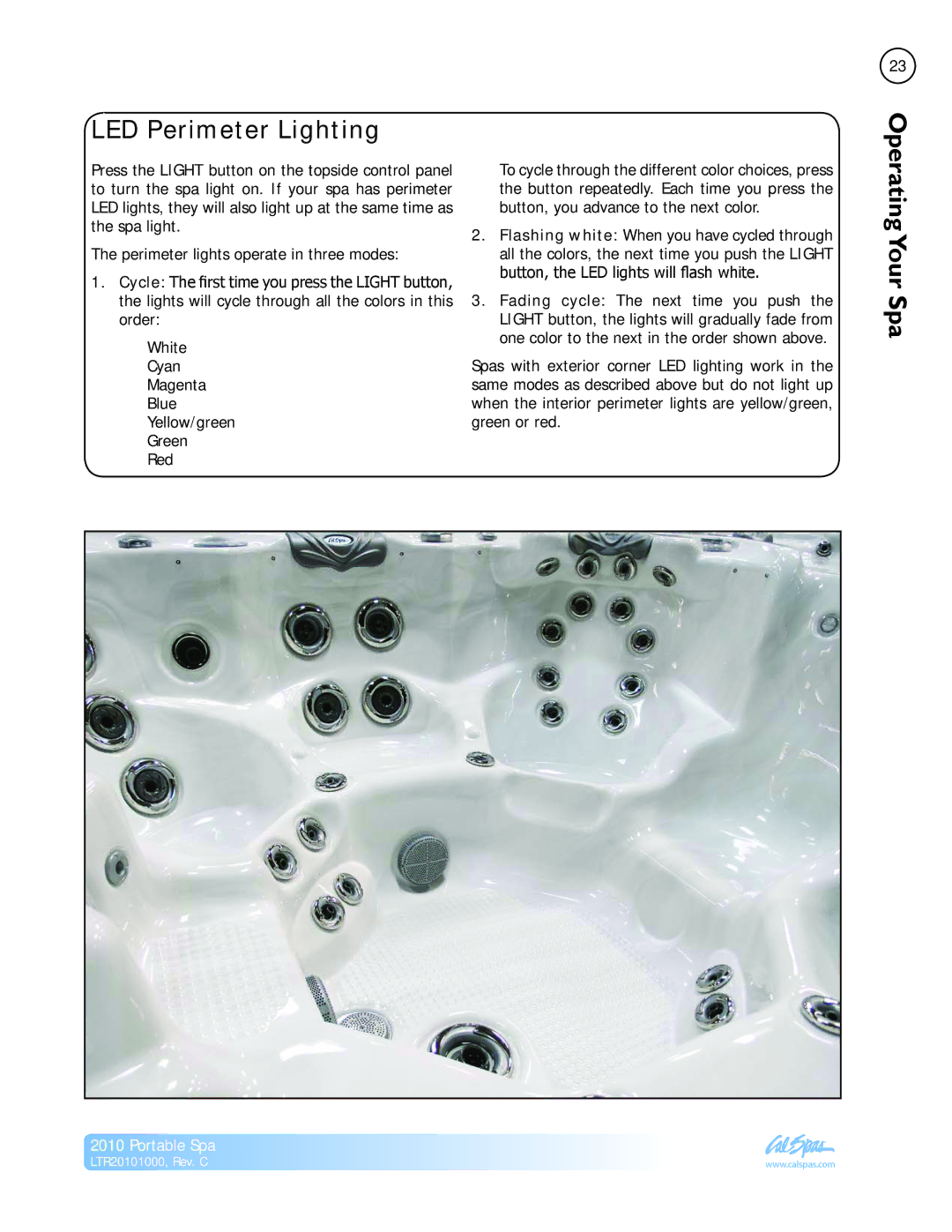 Cal Spas LTR20101000 manual LED Perimeter Lighting 