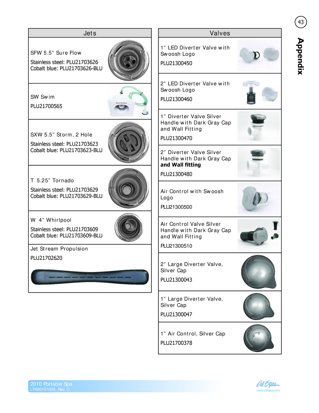 Cal Spas LTR20101000 manual Valves 