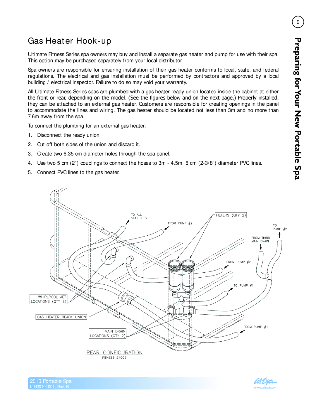 Cal Spas LTR20101001 manual Gas Heater Hook-up 