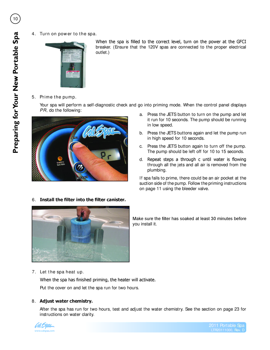 Cal Spas LTR20111000 manual Adjust water chemistry 