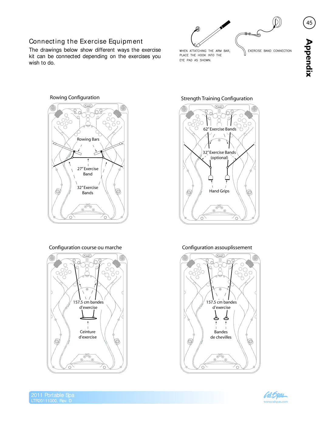 Cal Spas LTR20111000 manual Connecting the Exercise Equipment 