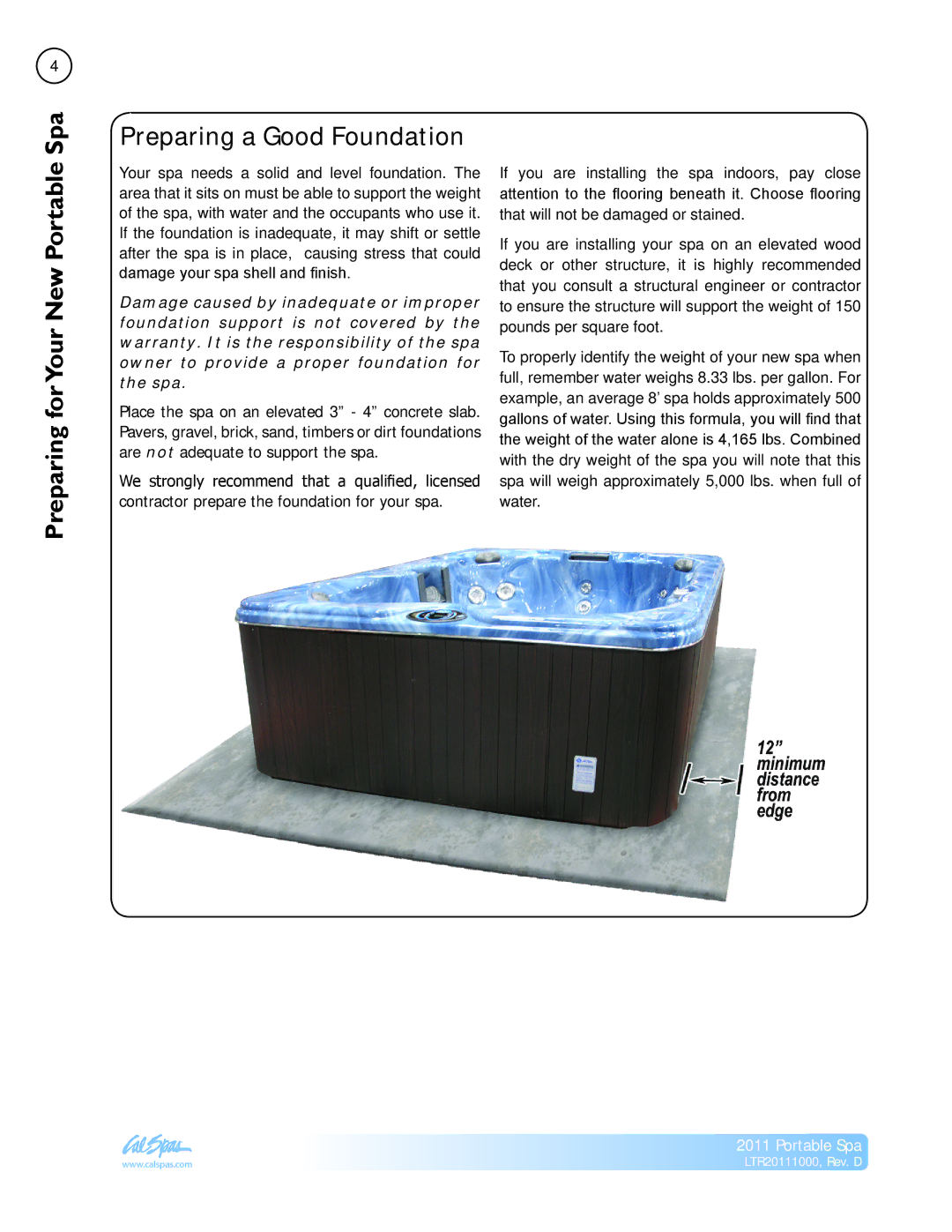 Cal Spas LTR20111000 manual Preparing forYour New Portable Spa, Preparing a Good Foundation 