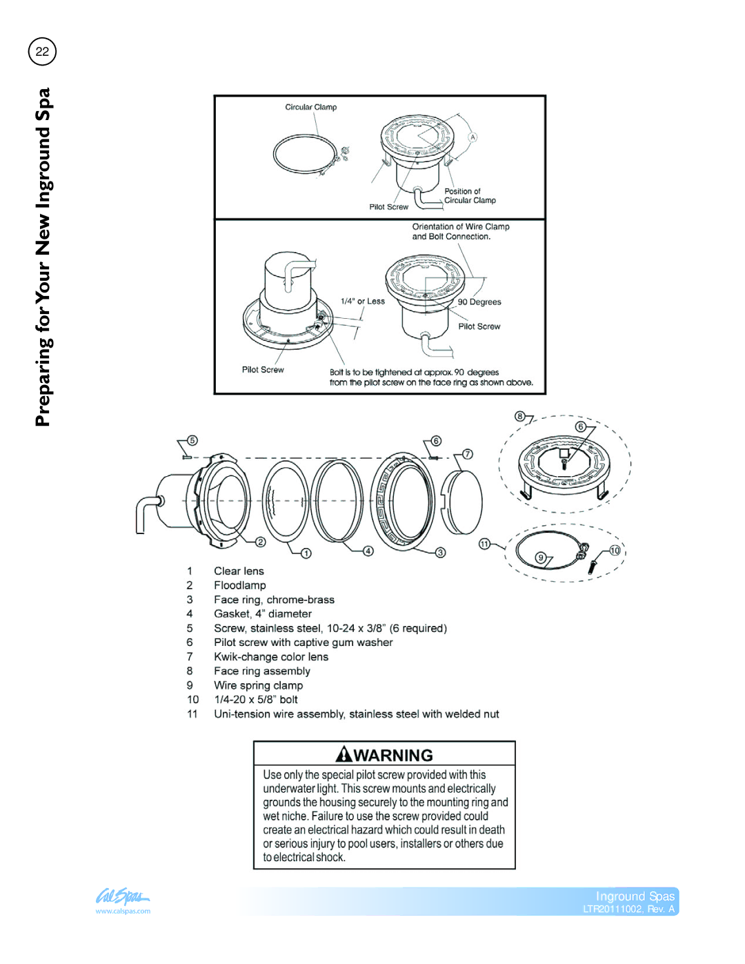 Cal Spas LTR20111002 manual Preparing forYour New Inground Spa 