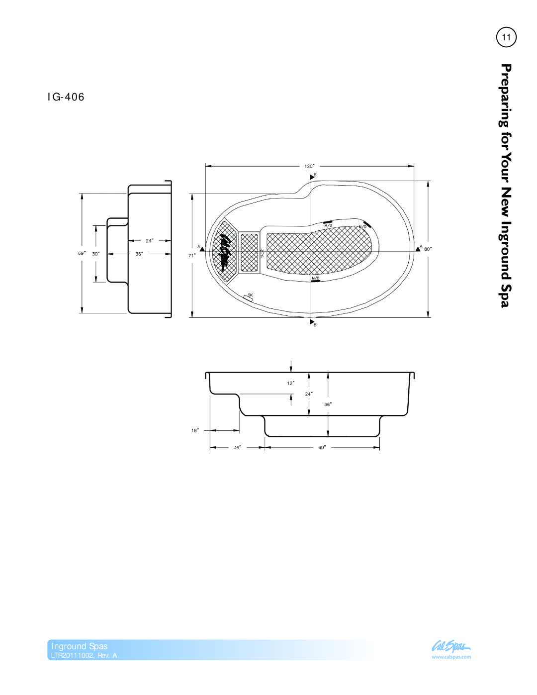 Cal Spas manual IG-406, Your New Inground Spa, Inground Spas, LTR20111002, Rev. A, Preparingfor 