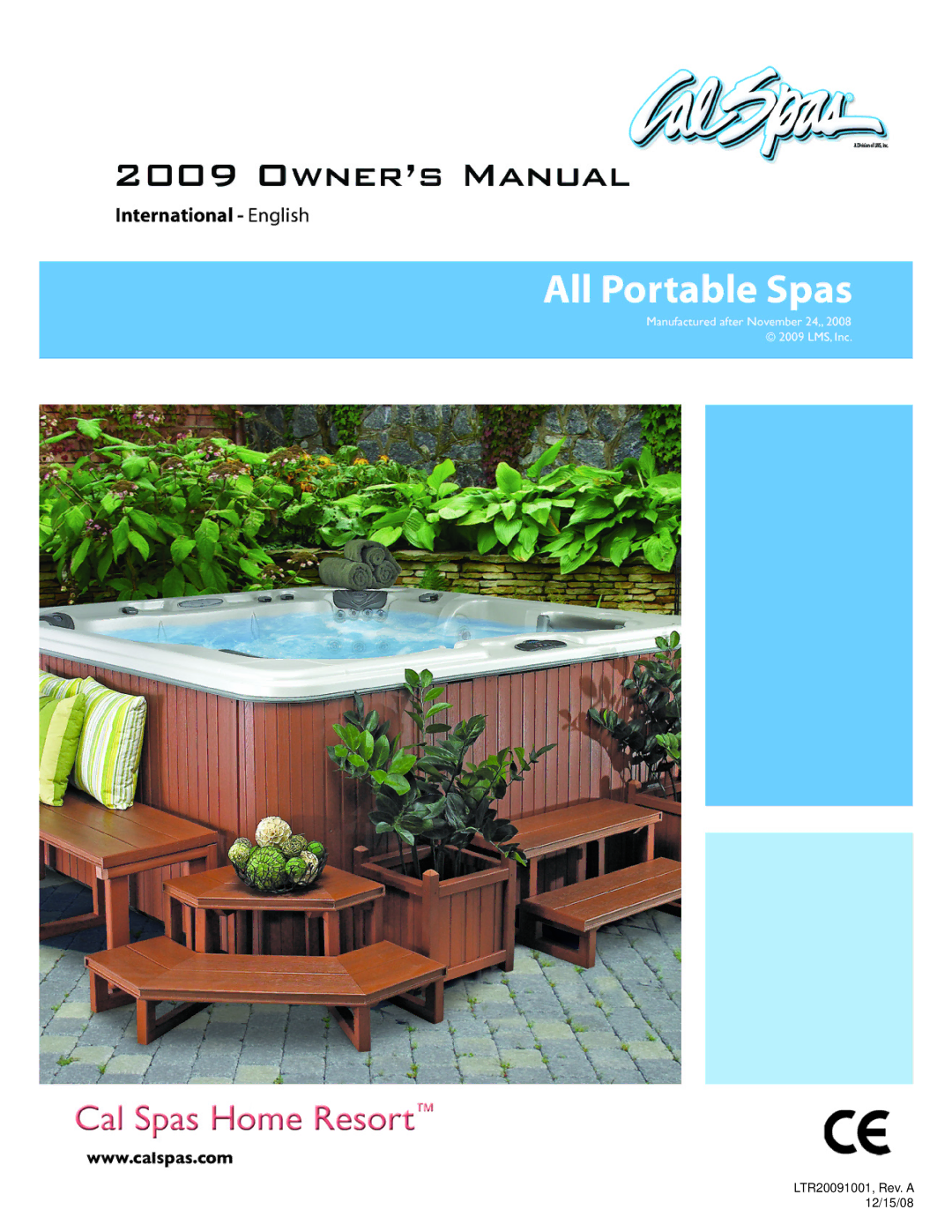 Cal Spas Portable Spas manual LTR20091001, Rev. a 12/15/08 