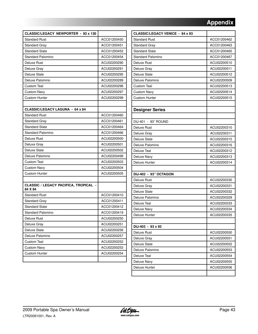 Cal Spas Portable Spas manual Designer Series, CLASSIC/LEGACY Newporter 93 x 