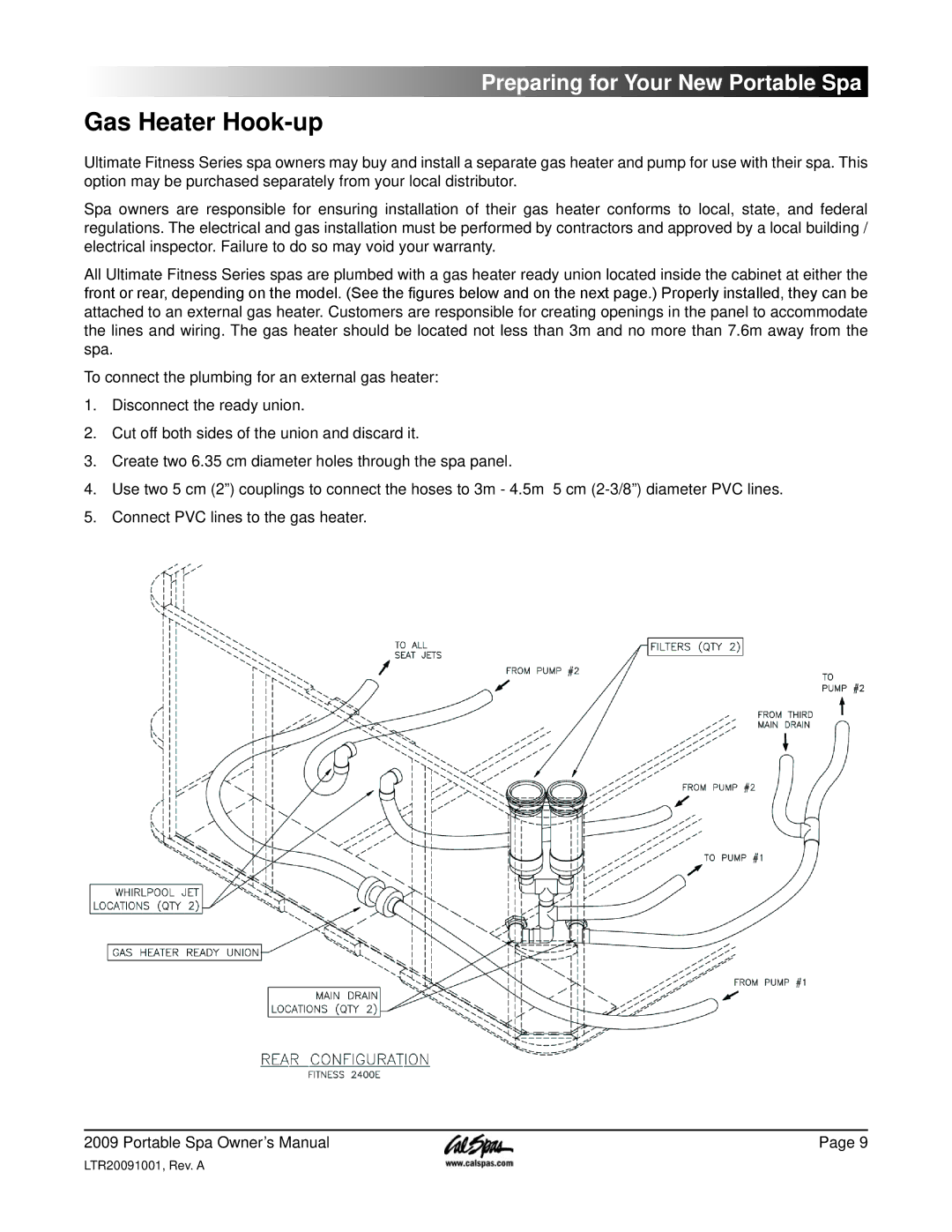 Cal Spas Portable Spas manual Gas Heater Hook-up 