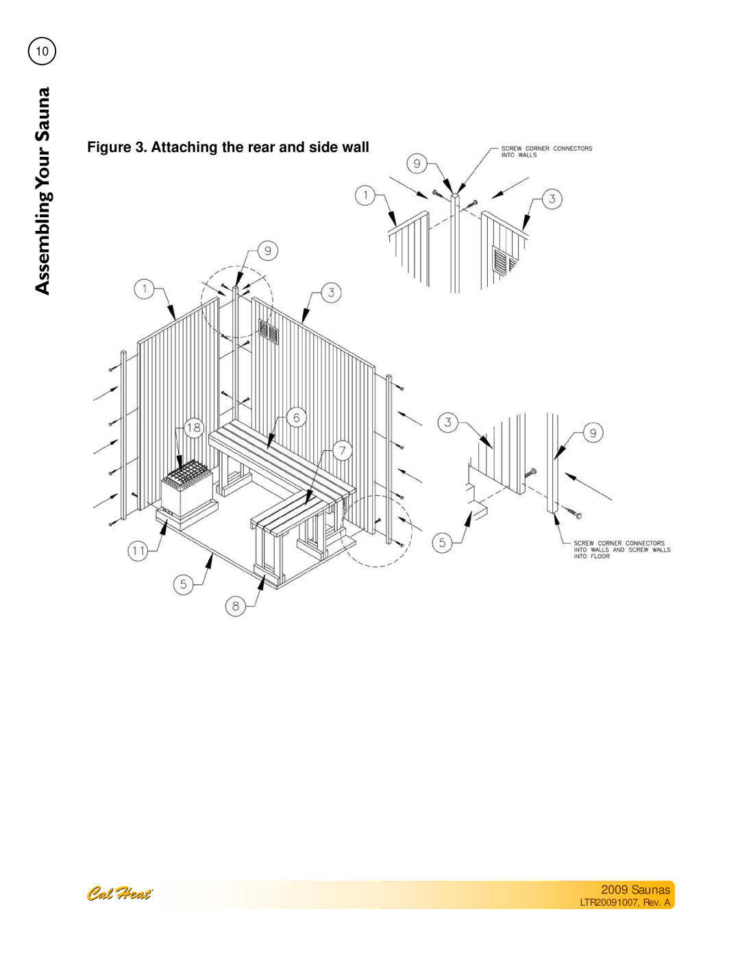 Cal Spas Saunas manual Attaching the rear and side wall 