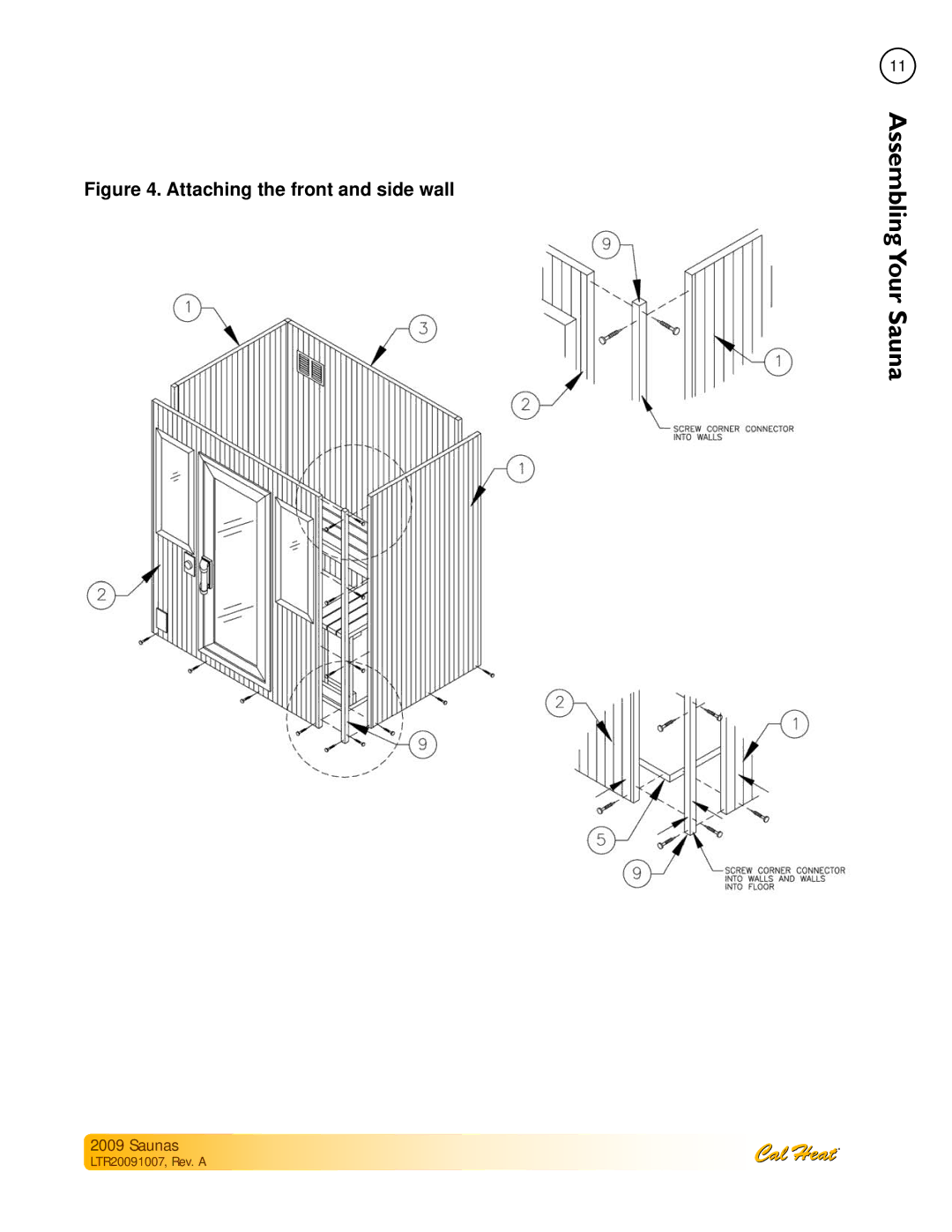 Cal Spas Saunas manual Attaching the front and side wall 