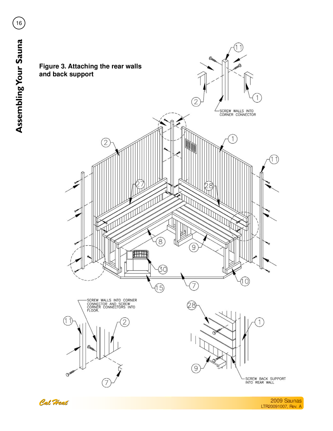 Cal Spas Saunas manual Attaching the rear walls and back support 