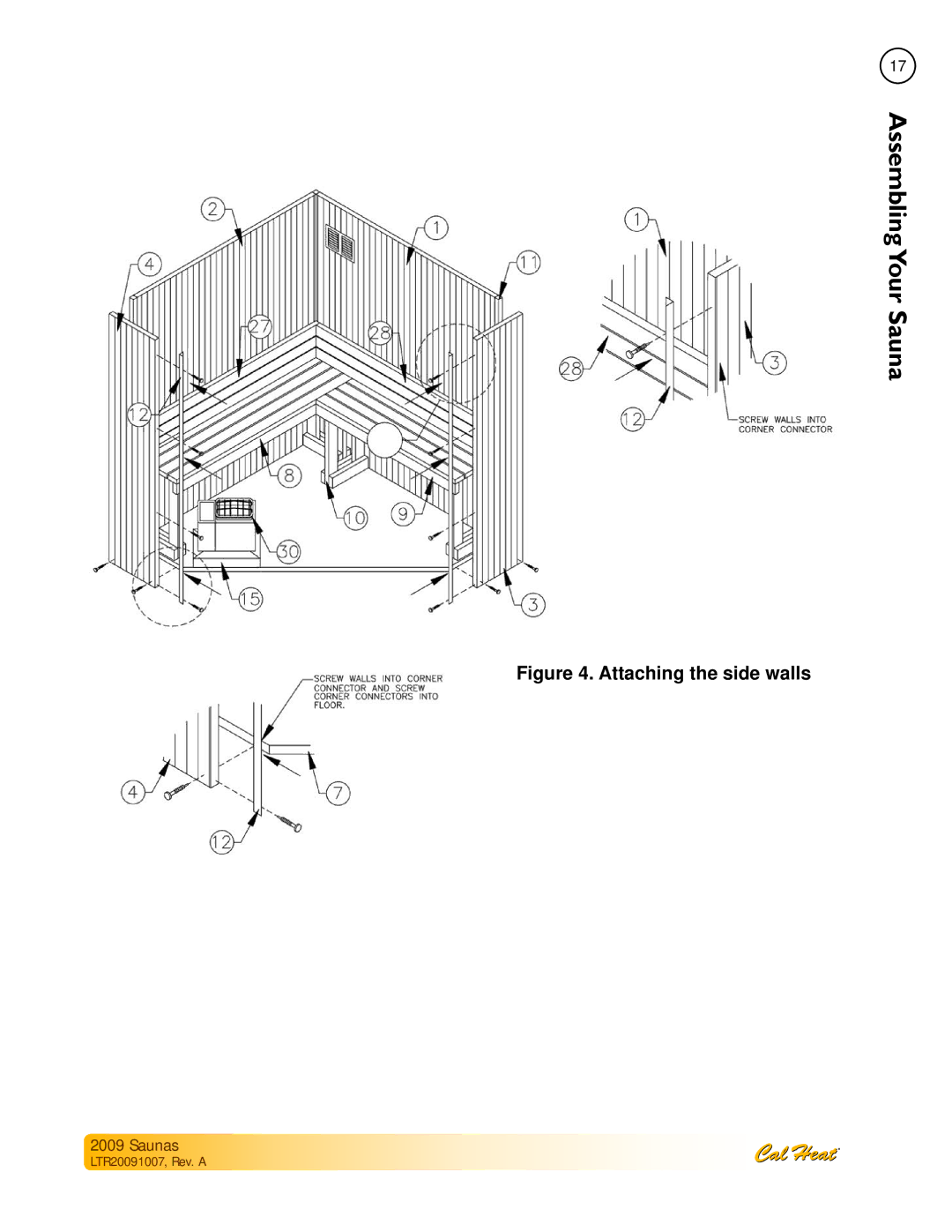 Cal Spas Saunas manual Attaching the side walls 