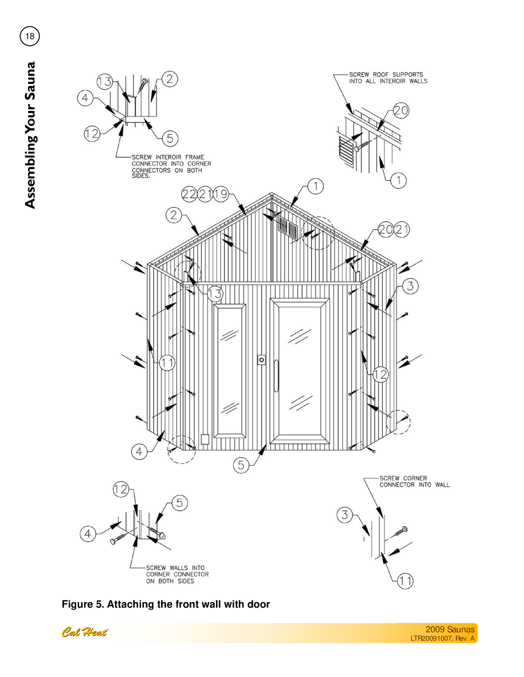 Cal Spas Saunas manual Attaching the front wall with door 