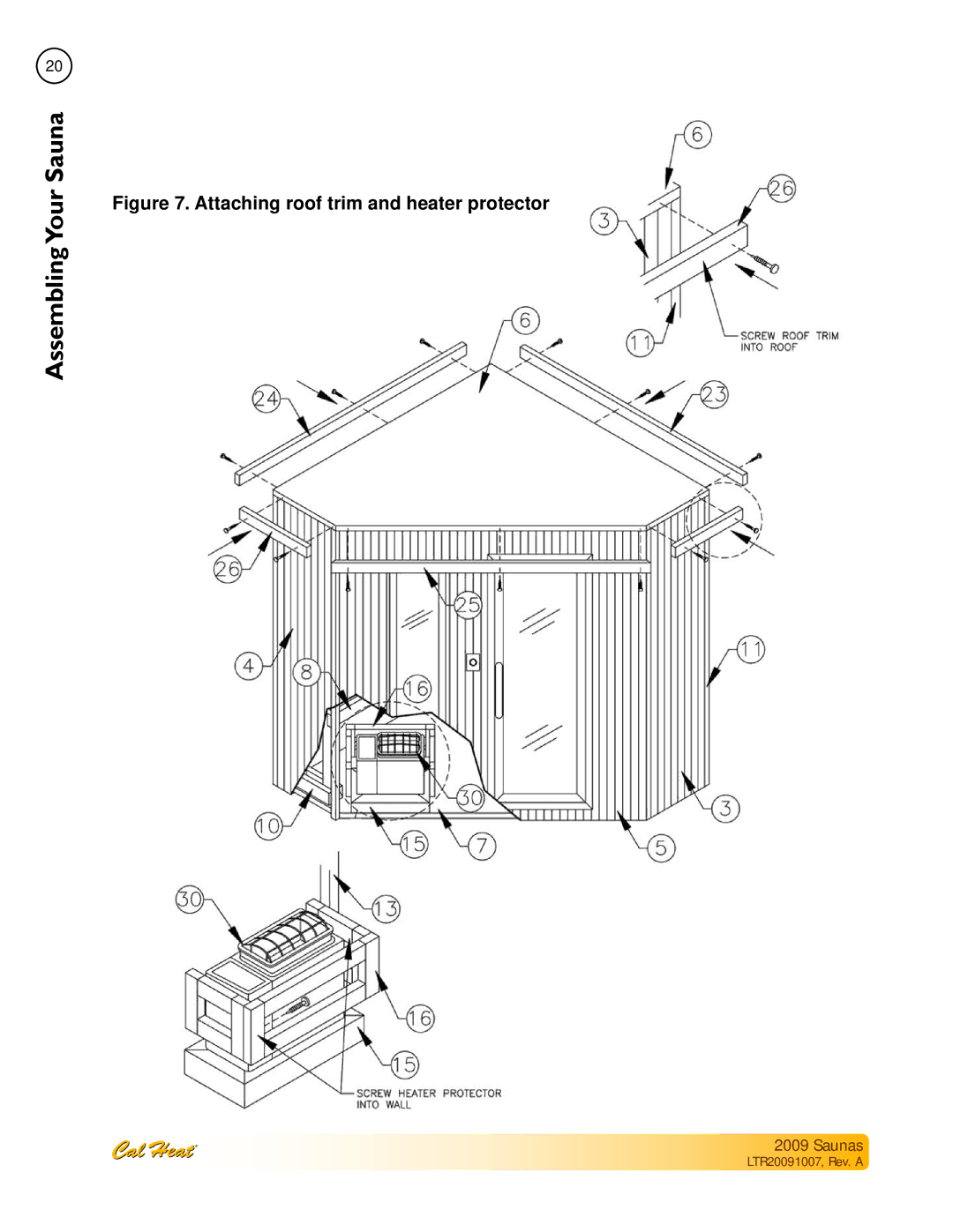 Cal Spas Saunas manual Attaching roof trim and heater protector 