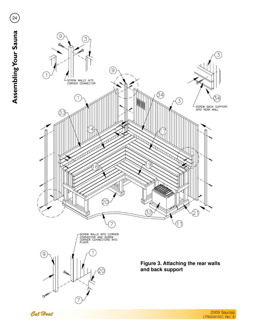 Cal Spas Saunas manual Attaching the rear walls and back support 