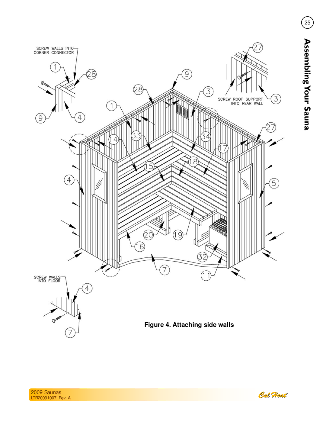 Cal Spas Saunas manual Attaching side walls 