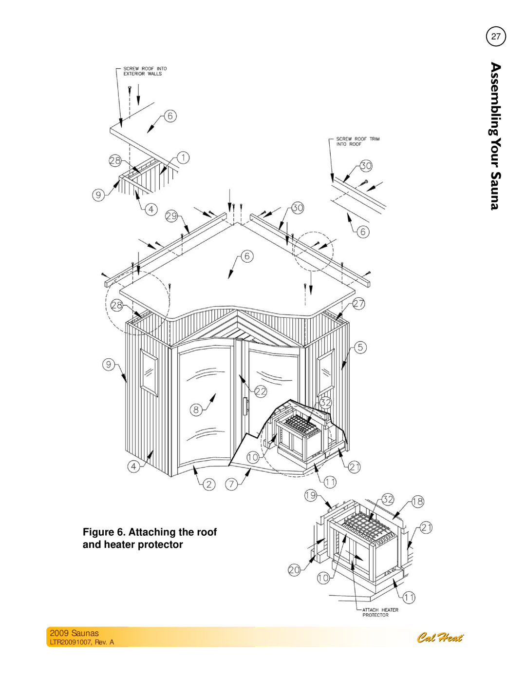 Cal Spas Saunas manual Attaching the roof and heater protector 