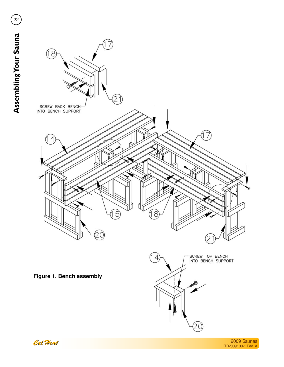 Cal Spas Saunas manual SaunaYour Assembling, Bench assembly, LTR20091007, Rev. A 