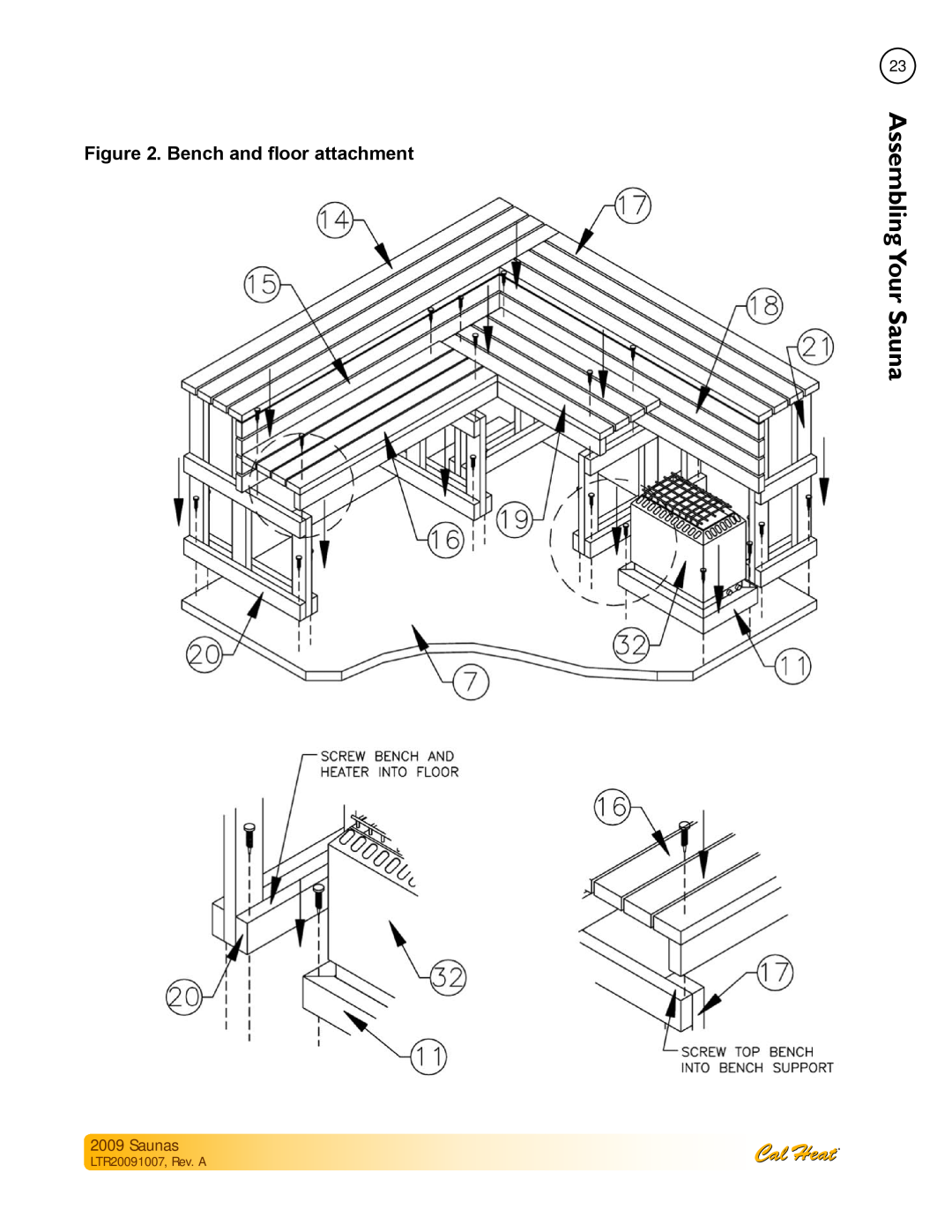 Cal Spas Saunas manual Bench and floor attachment, LTR20091007, Rev. A, AssemblingYour 