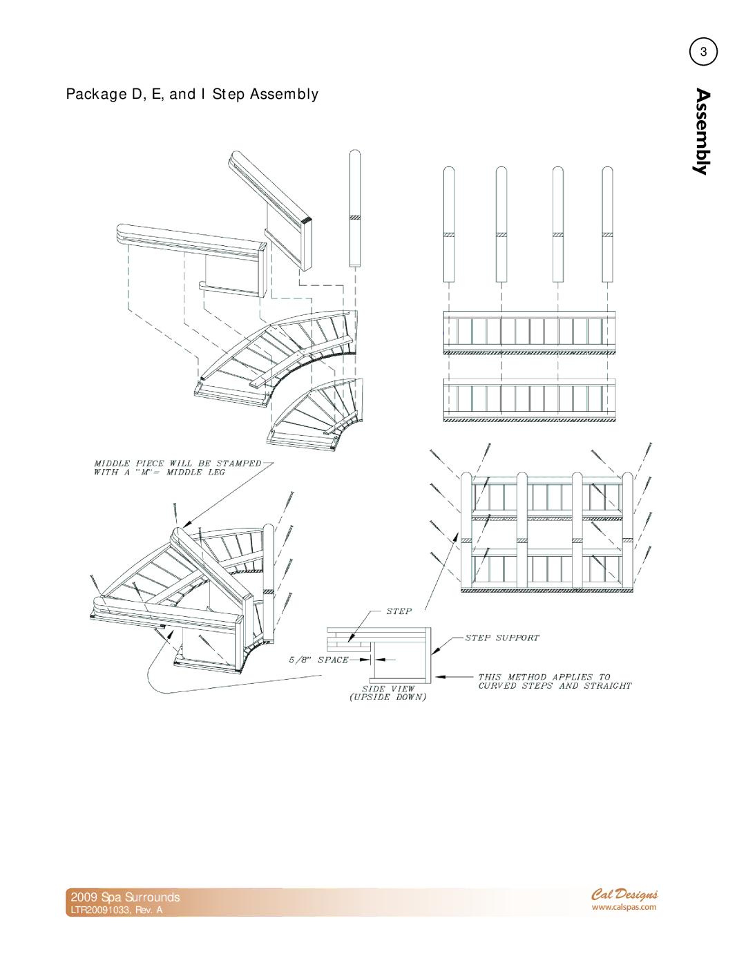 Cal Spas Spa Surrounds manual Package D, E, and I Step Assembly 