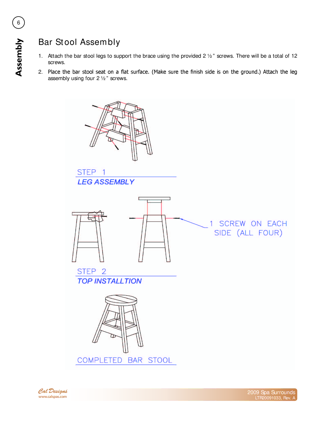 Cal Spas Spa Surrounds manual Bar Stool Assembly 