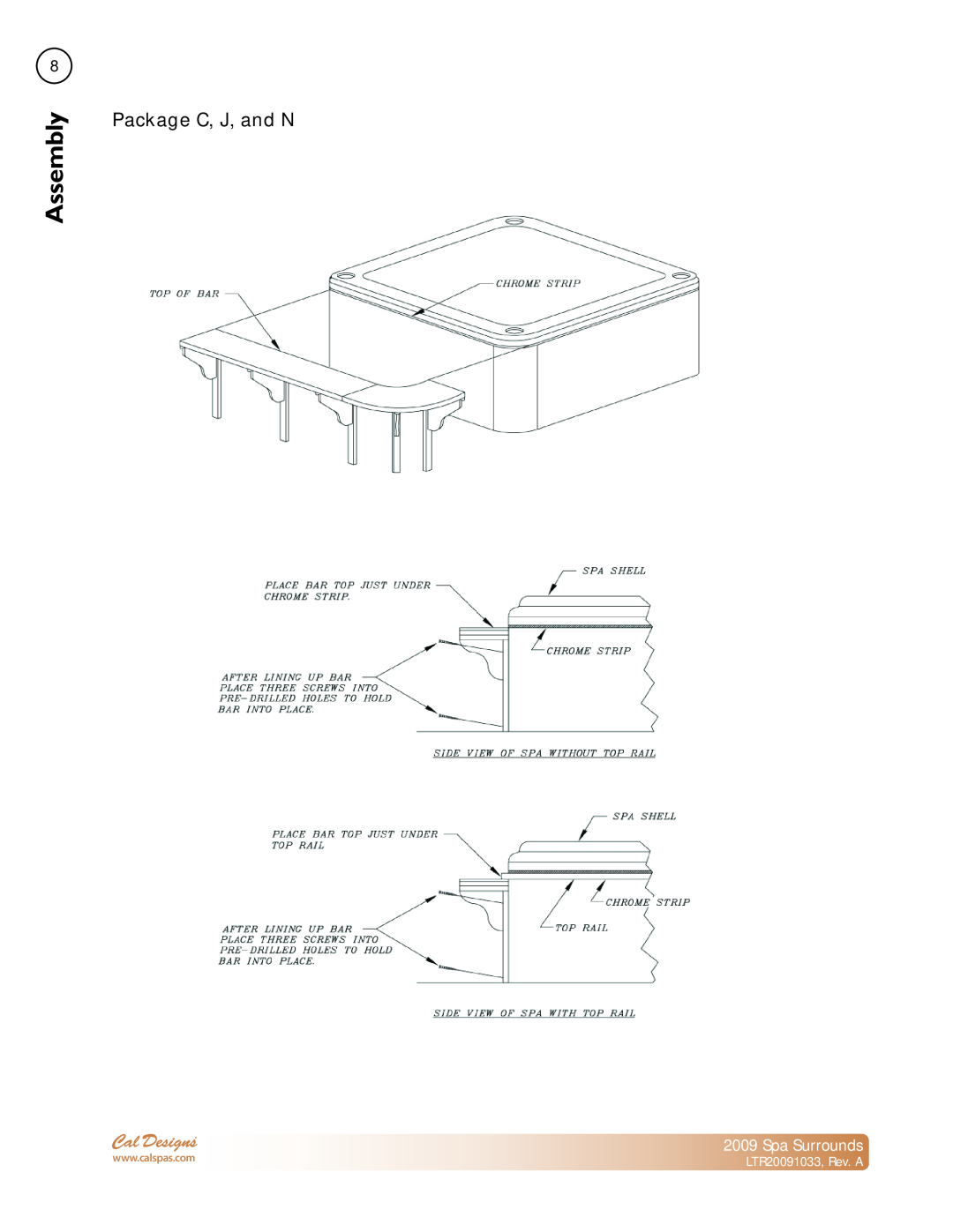 Cal Spas Spa Surrounds manual Package C, J, and N, LTR20091033, Rev. A, Assembly 