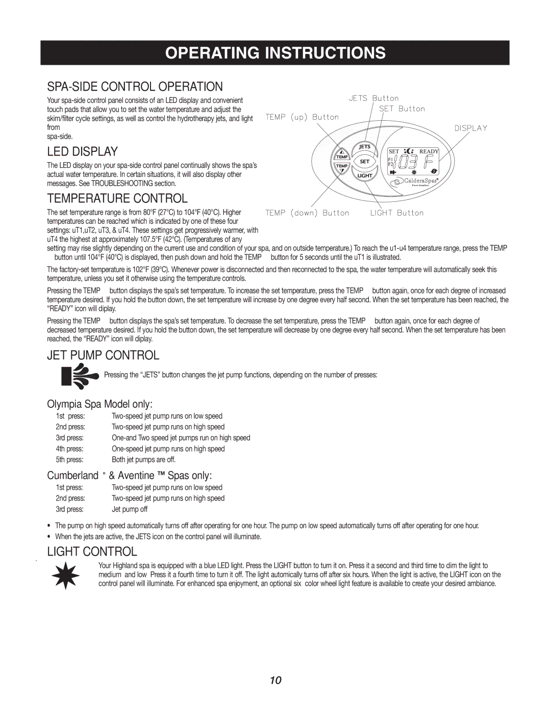 Caldera Highland Series owner manual Operating Instructions 