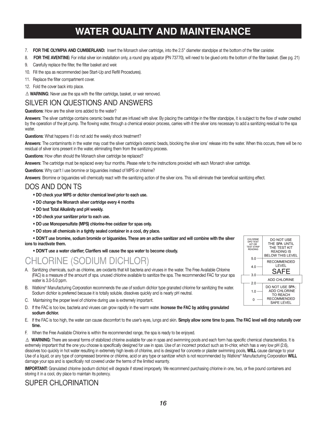 Caldera Highland Series Chlorine Sodium Dichlor, Silver ION Questions and Answers, DOS and DON’TS, Super Chlorination 